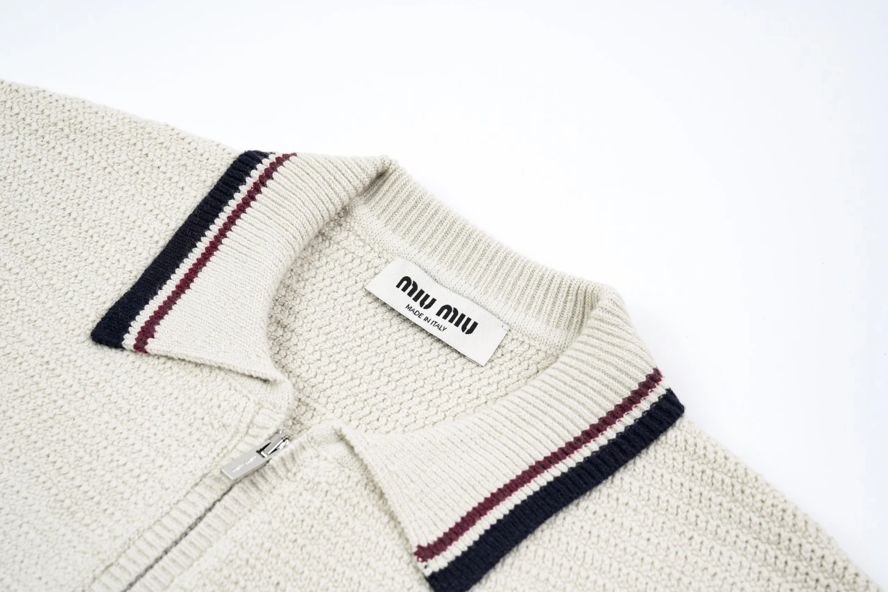 Miu Miu Off White Long Pile Cotton Zip Jacket product photo from LabelPicks