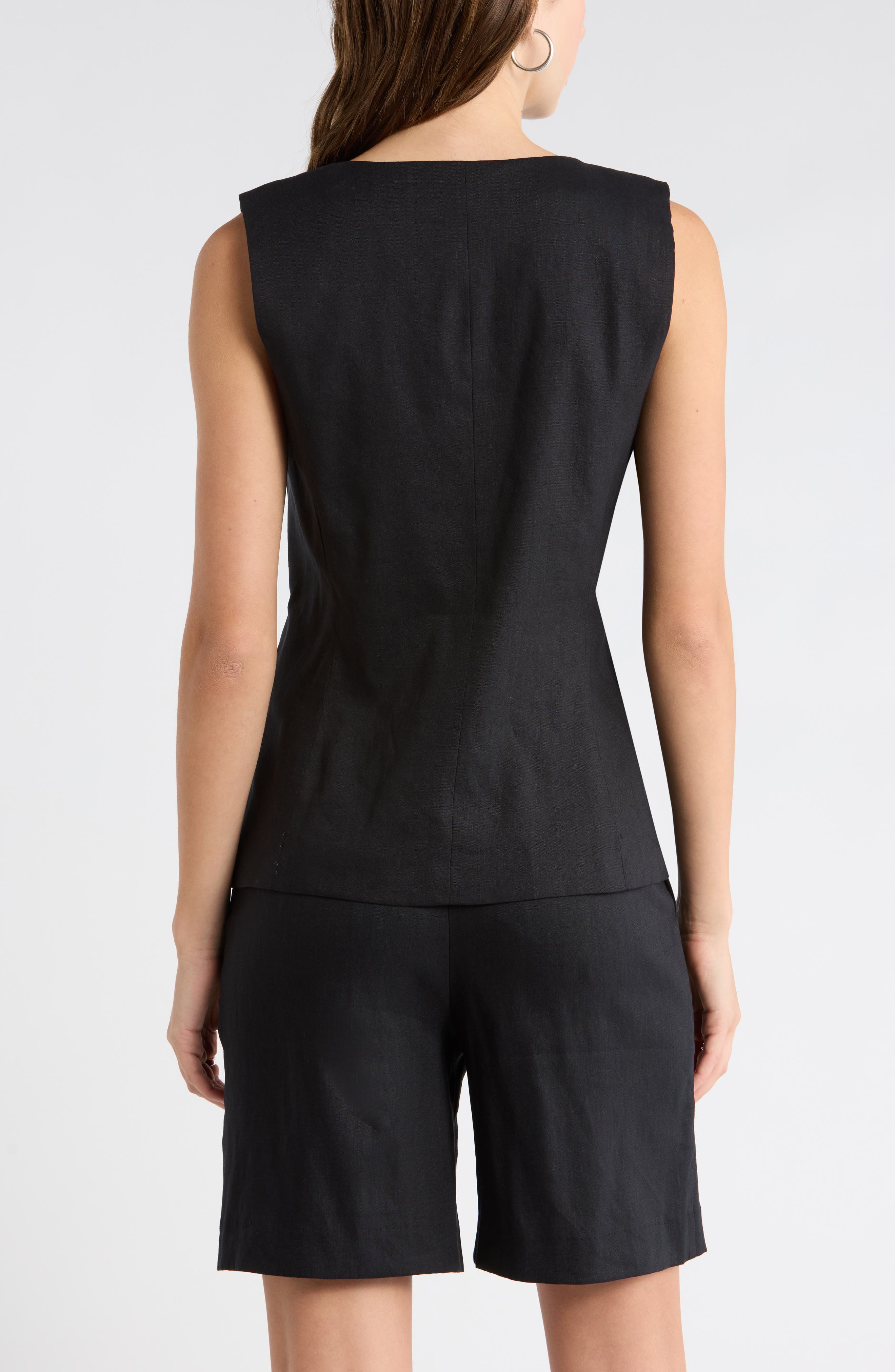 Nordstrom Collarless Cutaway Linen Blend Vest
