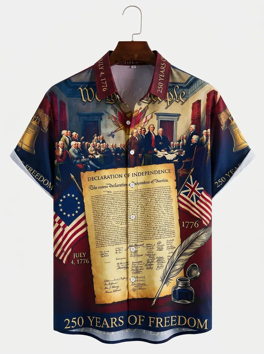 Men's printed shirts, Declaration of Independence 1776 USA 250 Hawaiian Shirt