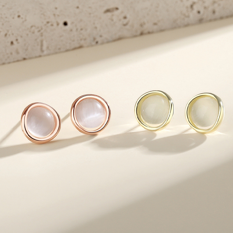 925 sterling silver cat's eye rose gold earrings niche design high-end elegant light luxury geometric earrings