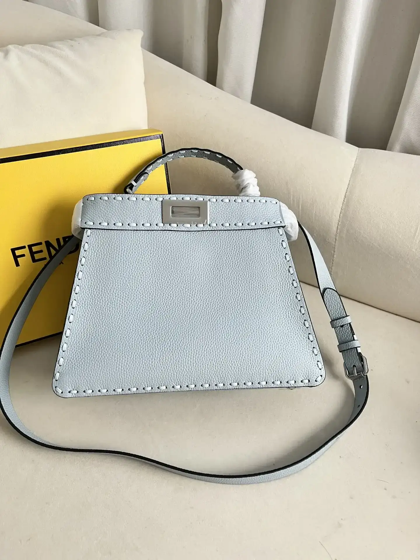 Fendi Peekaboo Blue Grained Leather Shoulder Bag product photo from LabelPicks