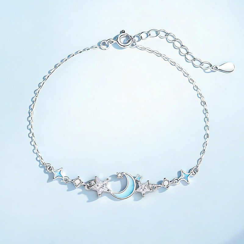 Original Moonlight Galaxy Luminous Bracelet for Women, Pure Silver, Forest-Themed, Unique Design, Enamel Bracelet, Star Jewelry, Gift for Girlfriend