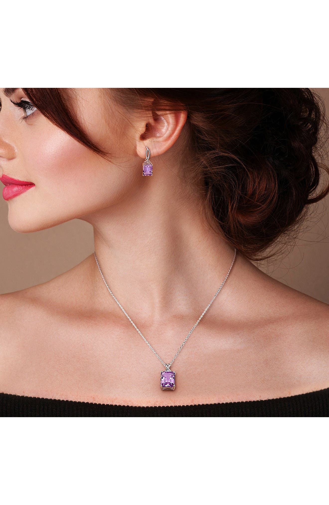 DELMAR Amethyst & White Topaz Pendant Necklace & Drop Earrings Set