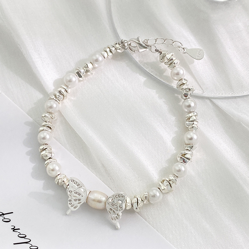 Korean-style butterfly silver bracelet for women, pure silver, summer, high-end, ins-style, pearl bracelet, niche, fresh, and delicate jewelry