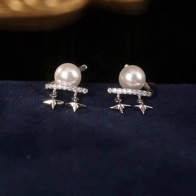 925 sterling silver tassel star earrings for women, summer French style, elegant and sophisticated earrings, popular on Instagram