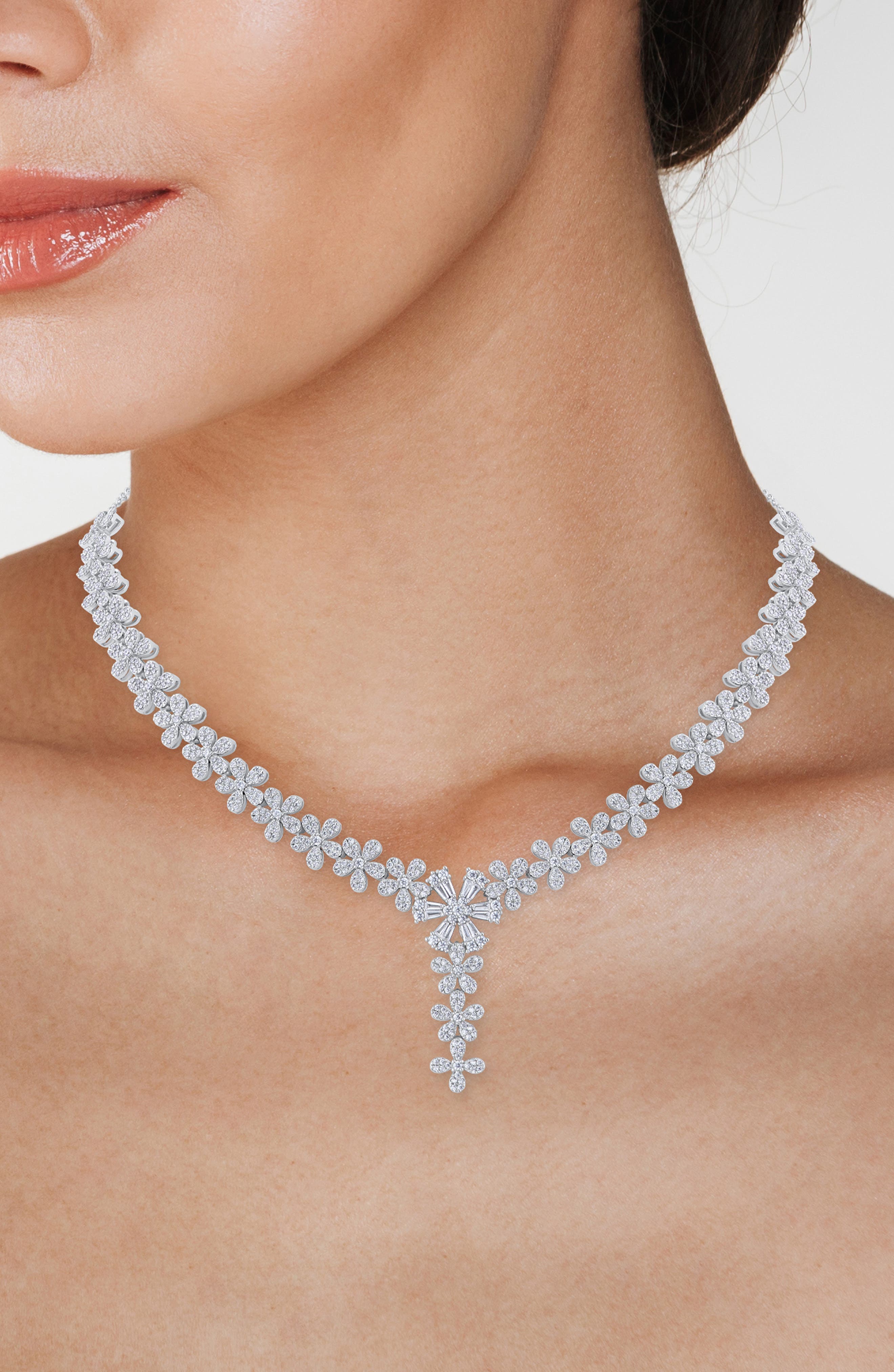 CZ by Kenneth Jay Lane Pavé Cubic Zirconia Floral Y-Necklace