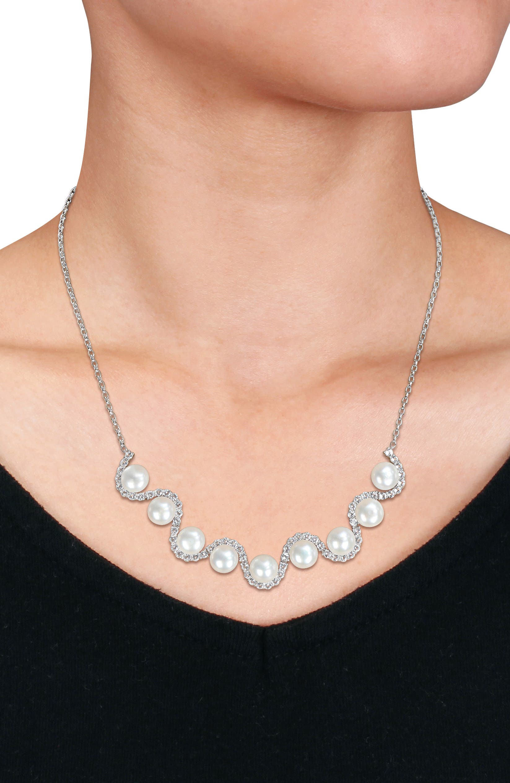 DELMAR 8-8.5mm Cultured Freshwater Pearl & White Topaz Necklace