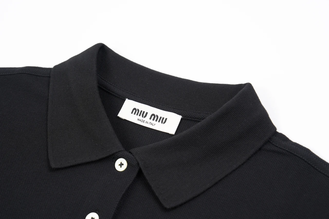 Miu Miu Black Logo Embroidered Long Sleeve Polo Shirt product photo from LabelPicks