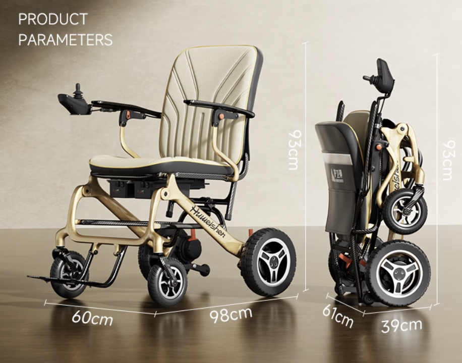 Electric Wheelchair Carbon Fiber Lightweight Foldable Elderly Mobility 14.9KG   - GreshamTech
