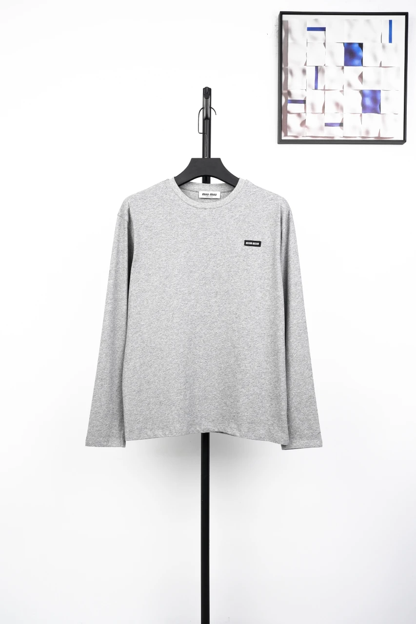 Miu Miu Grey Badge Embroidered Crewneck Long Sleeve T-Shirt product photo from LabelPicks