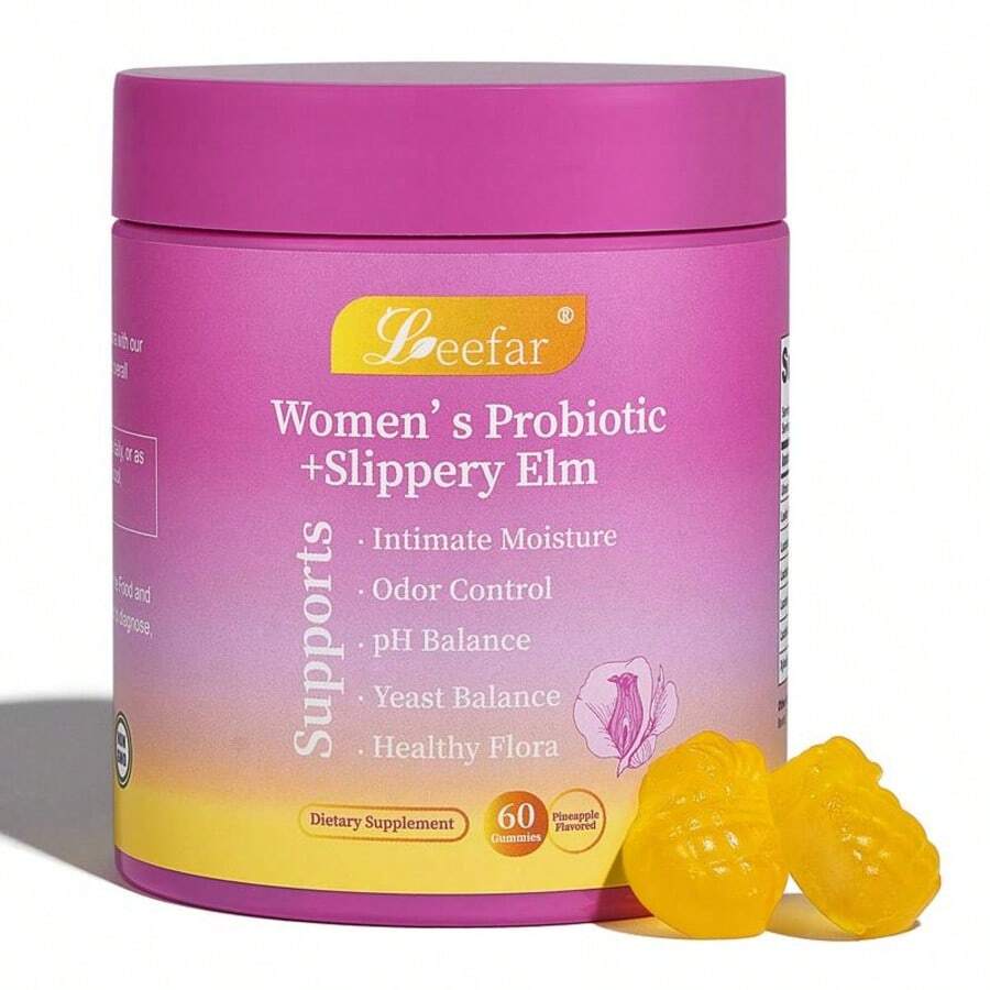 LEEFAR Her Juicy Feminine Probiotics Gummies - All In One Solution With Slippery Elm And Prebiotics & Lactobacillus Probiotic Blend For Women's PH Balance And Dryness - Hawaiian Pineapple Gummies 60 Count Probiotics Women
