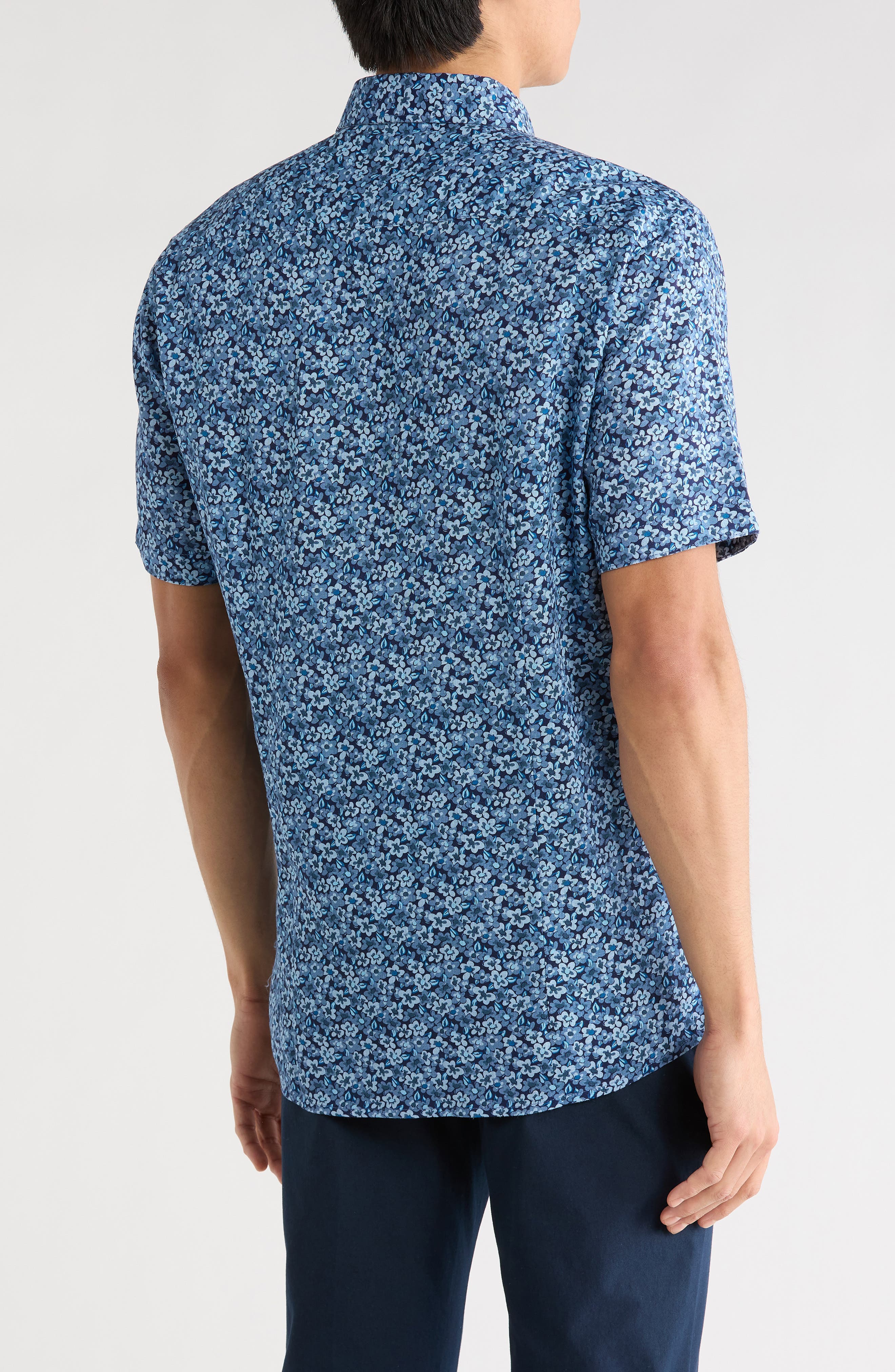 SOUL OF LONDON Floral Short Sleeve Viscose & Linen Button-Up Shirt