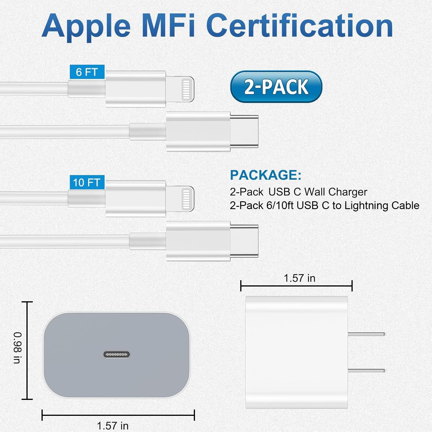 iPhone Charger Fast Charging, USB C Charger Block, 6FT/10FT Lightning Cable for iPhone