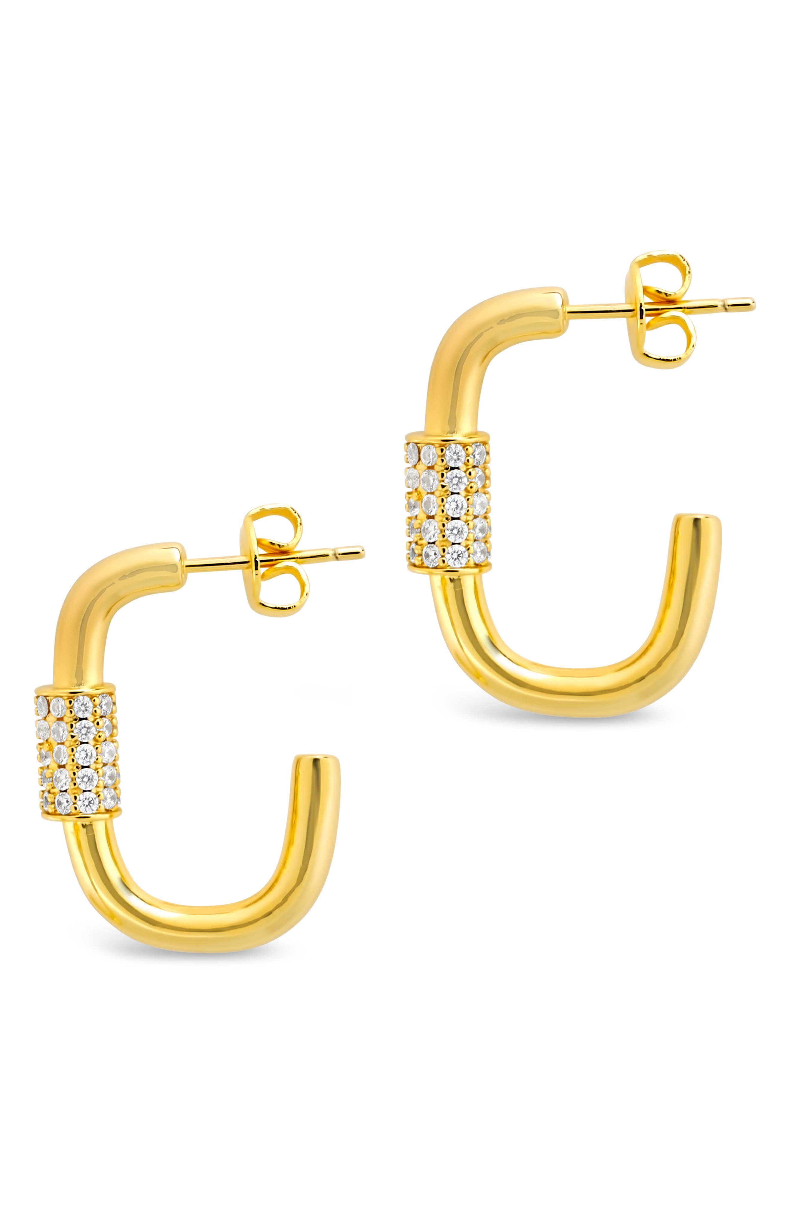Sterling Forever Pavé Cubic Zirconia Oval Carabiner Hoop Earrings