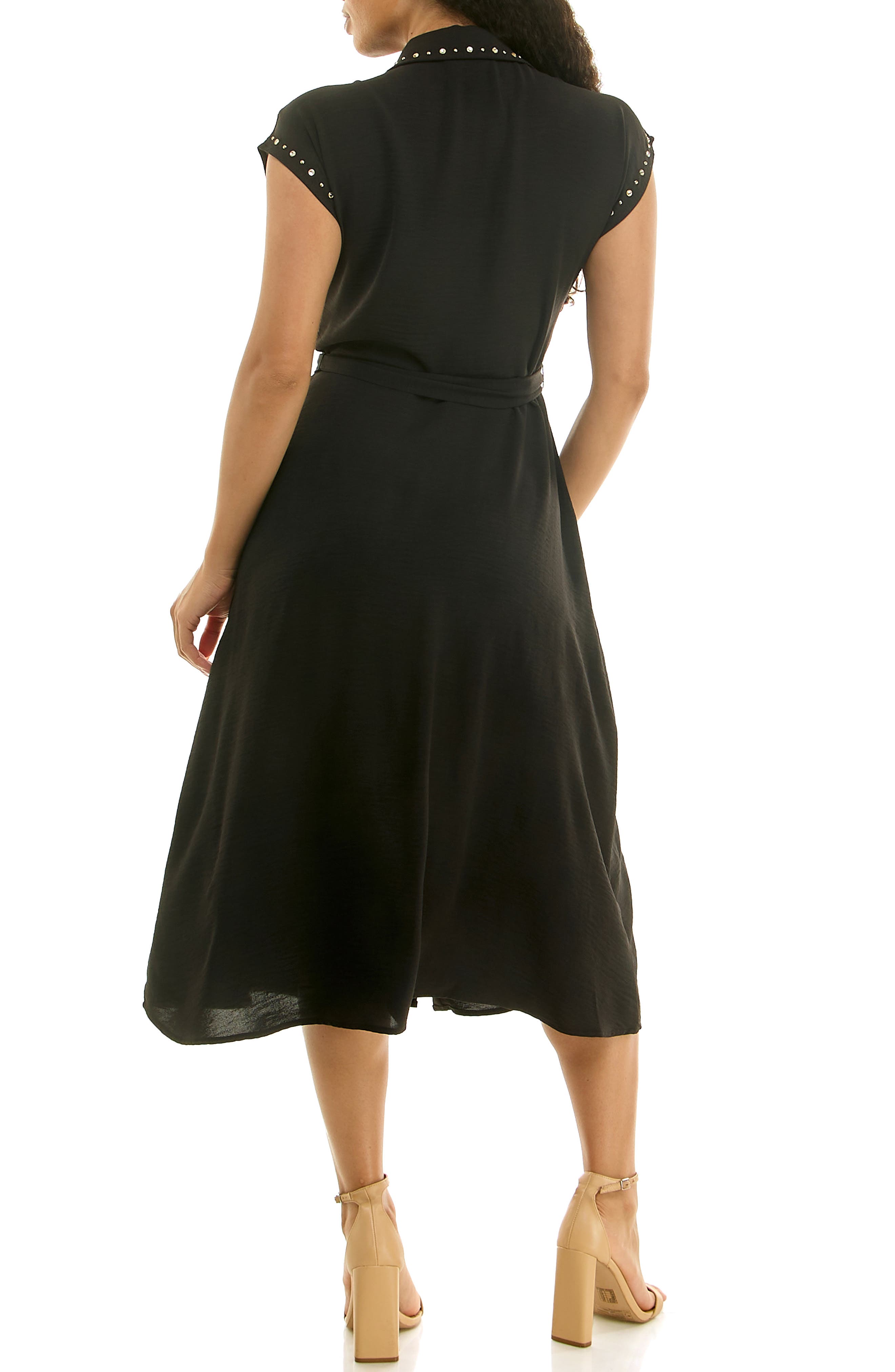 Nina Leonard Studded Cap Sleeve Midi Shirtdress