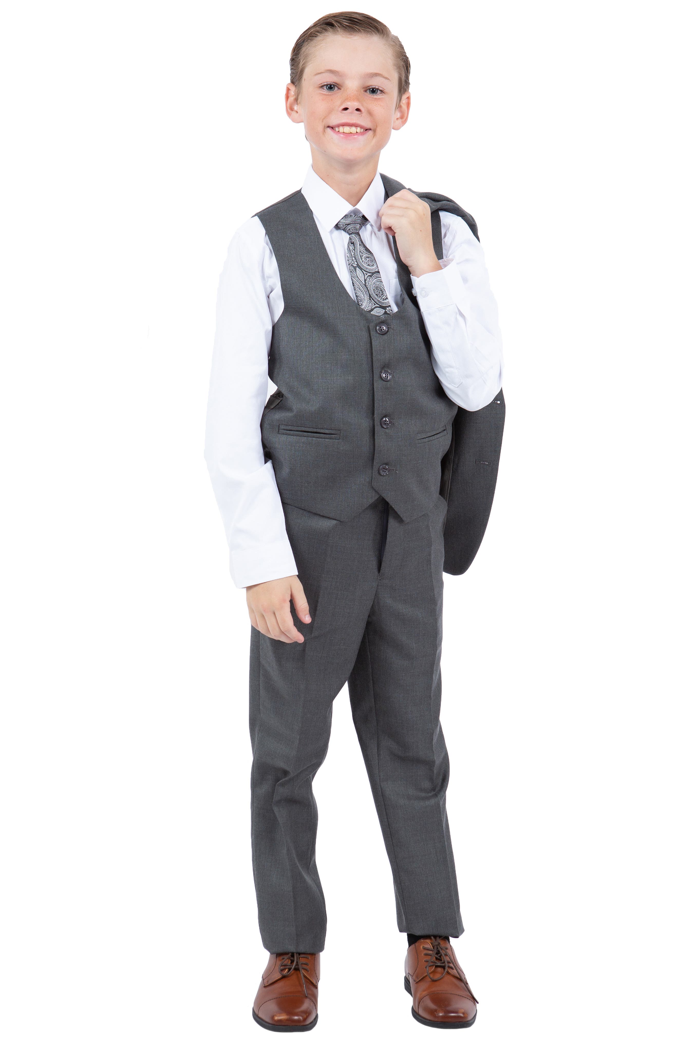 Perry Ellis Kids' Grey Five-Piece Sharkskin Suit