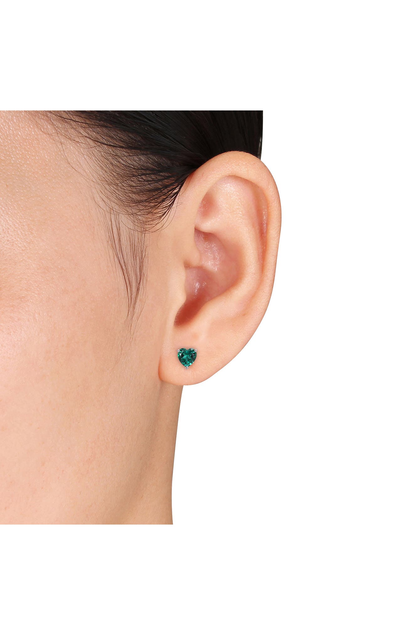 DELMAR Heart Cut Lab Created Emerald Pendant Necklace & Stud Earrings