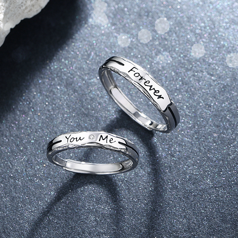 Original Forever Couple Rings 999 Sterling Silver Fashionable Light Luxury Letter Open Ring Sterling Silver Valentine's Day Gift