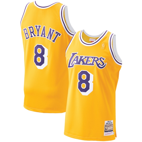 Men's Los Angeles Lakers Kobe Bryant Gold 1996-97 Hardwood Classics Authentic Player Jersey
