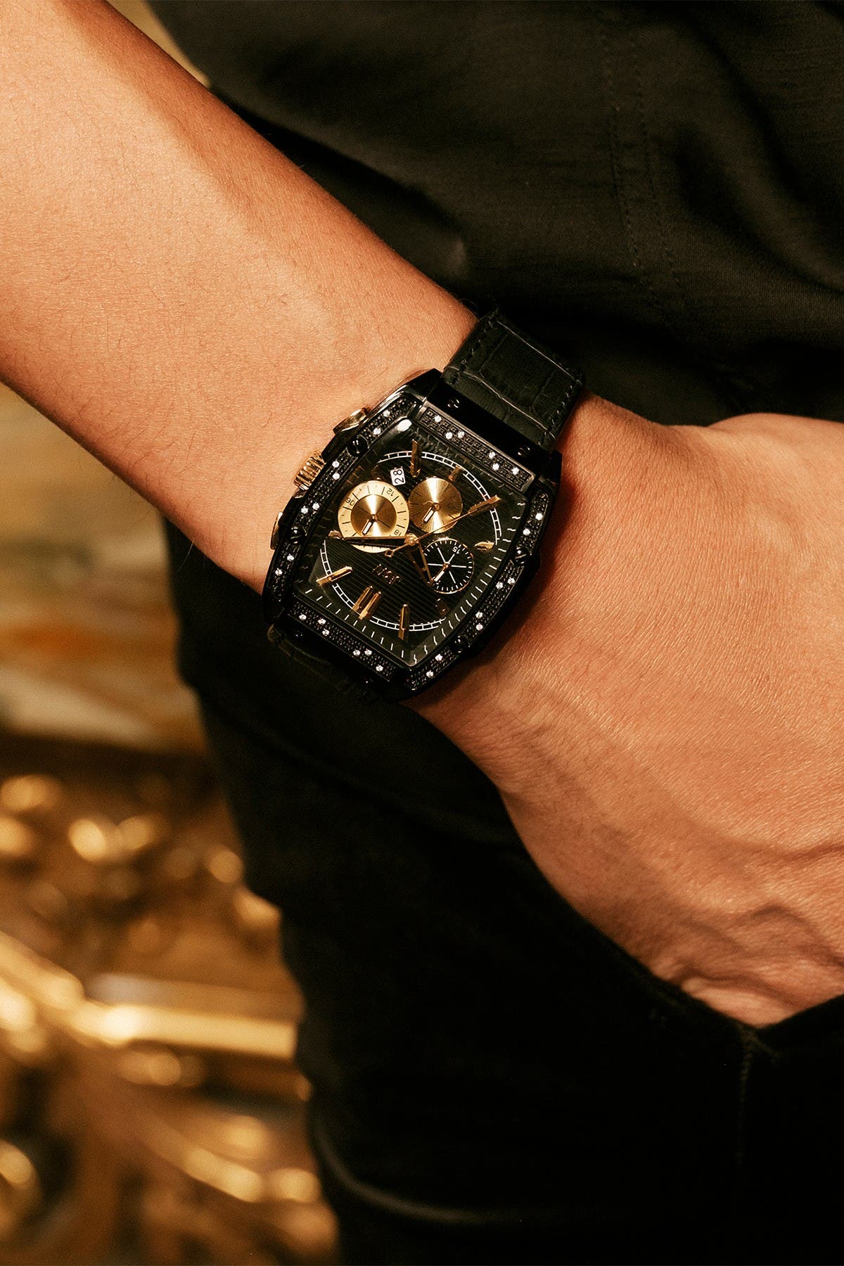 JBW Echelon Diamond Chronograph Croc Embossed Leather Strap Watch, 41mm