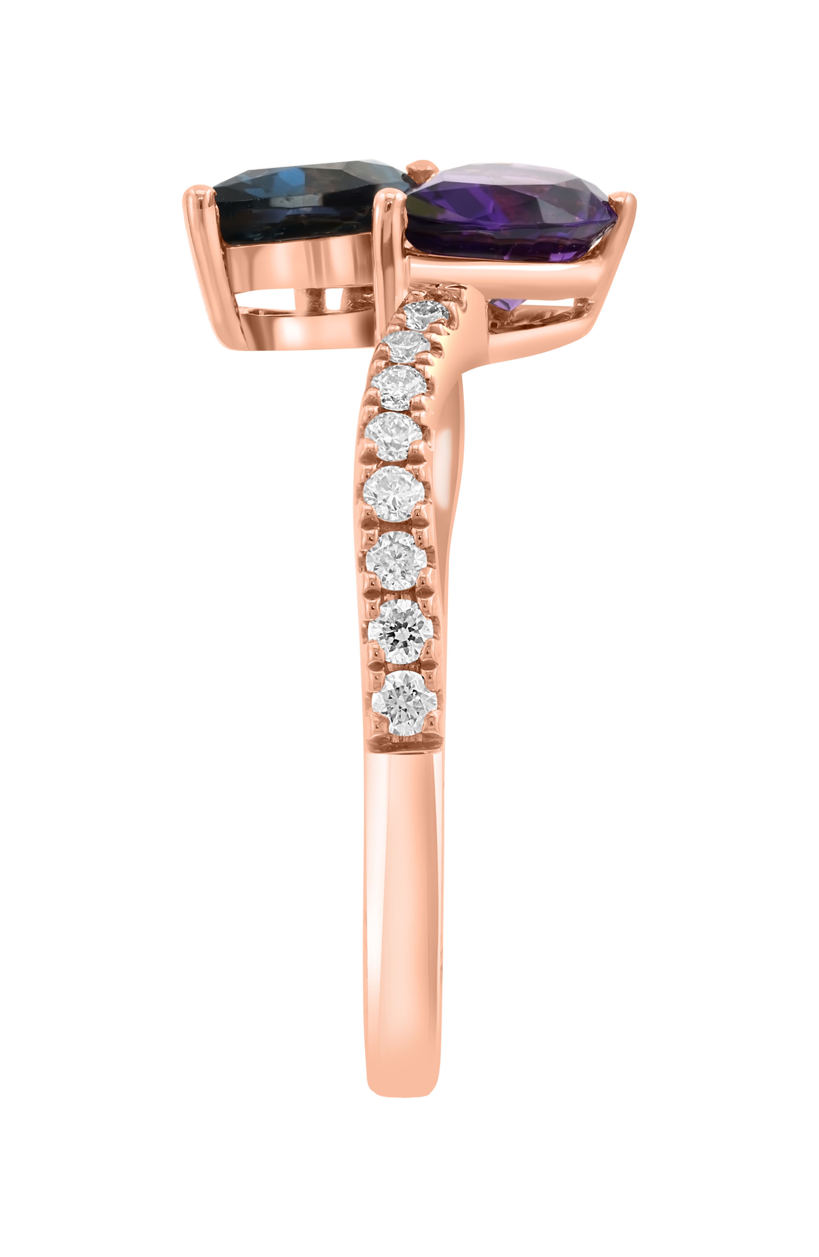 EFFY 14K Rose Gold Amethyst, London Blue Topaz & Diamond Ring