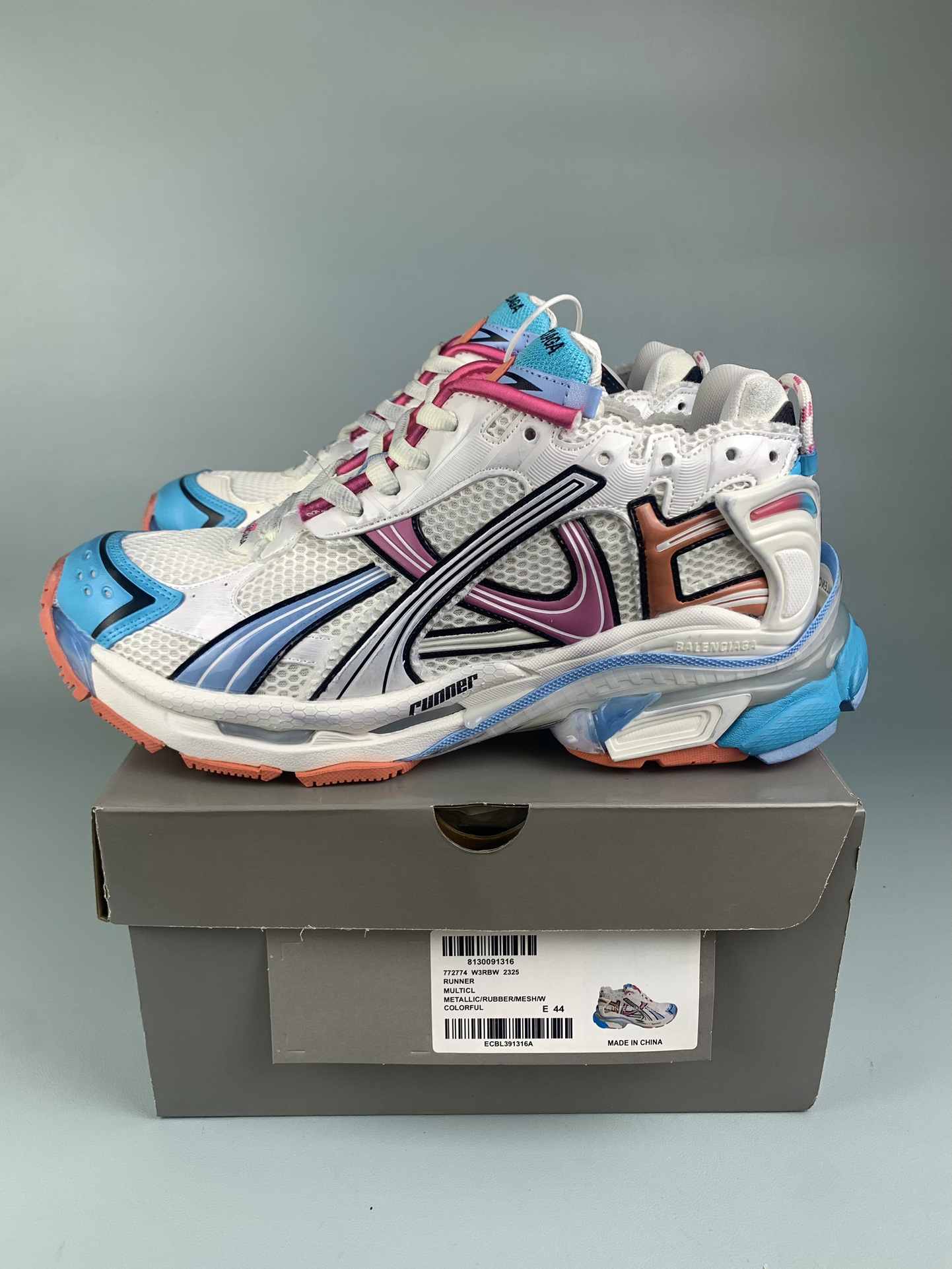 Runner Sneaker in White/Yellow/Pink/Blue