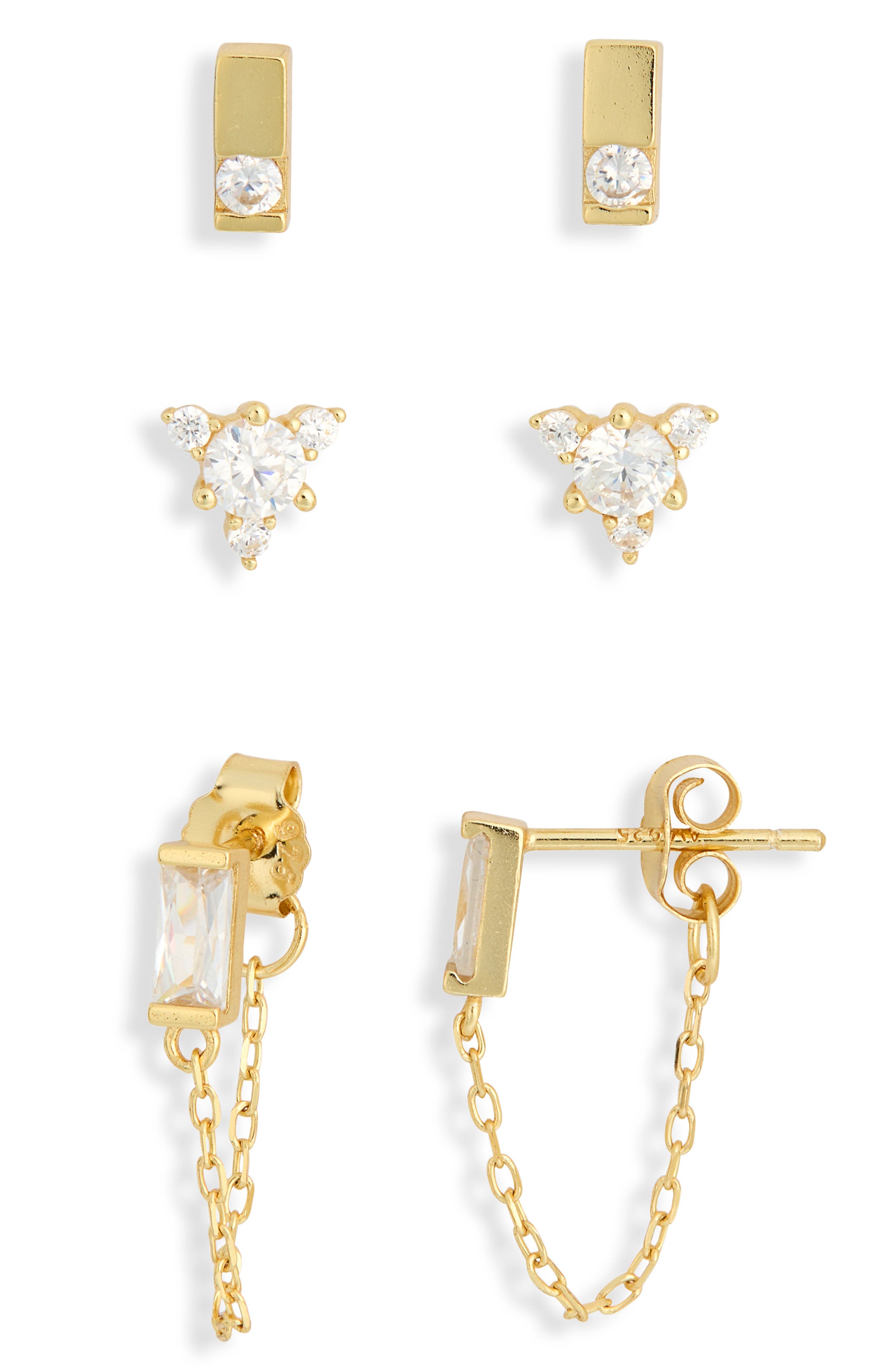 ARGENTO VIVO Set of 3 Cubic Zirconia Stud & Front/Back Earrings