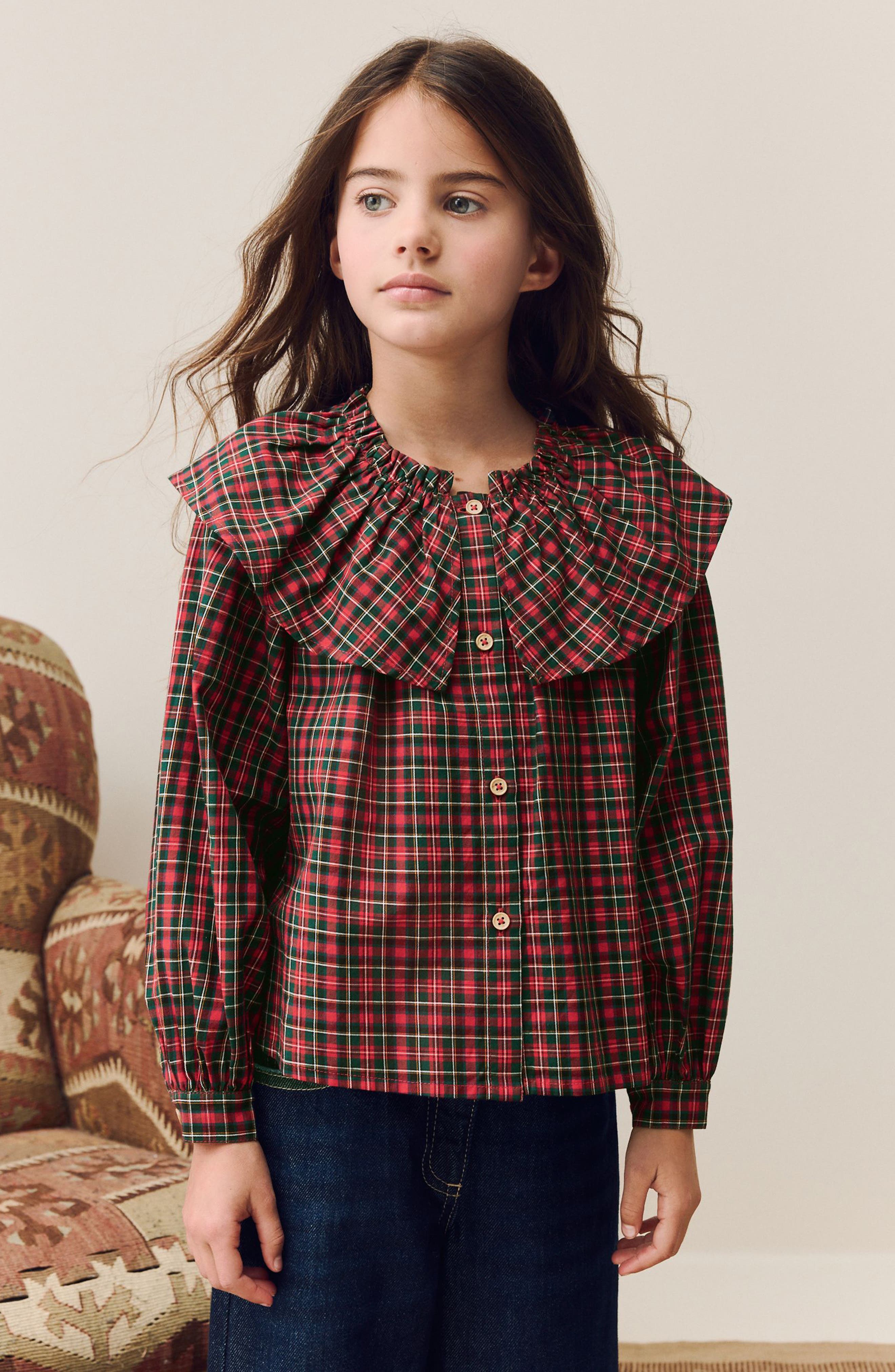 NEXT Kids' Plaid Platter Collar Cotton Button-Up Shirt