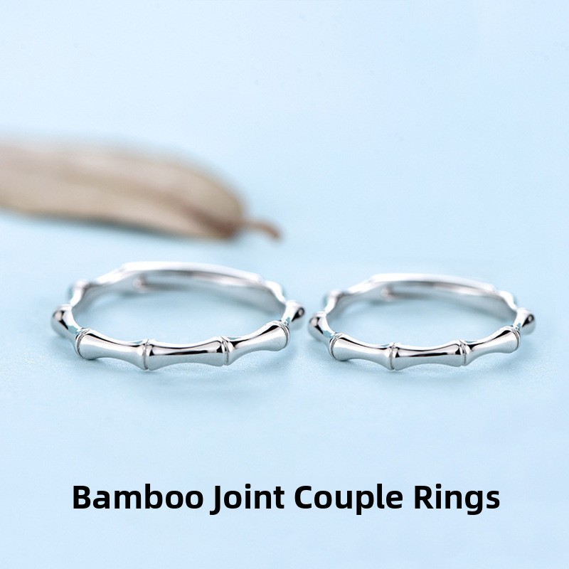 925 sterling silver bamboo joint couple rings, simple open-style rings for men and women, minimalist and chic, perfect as a Christmas gift