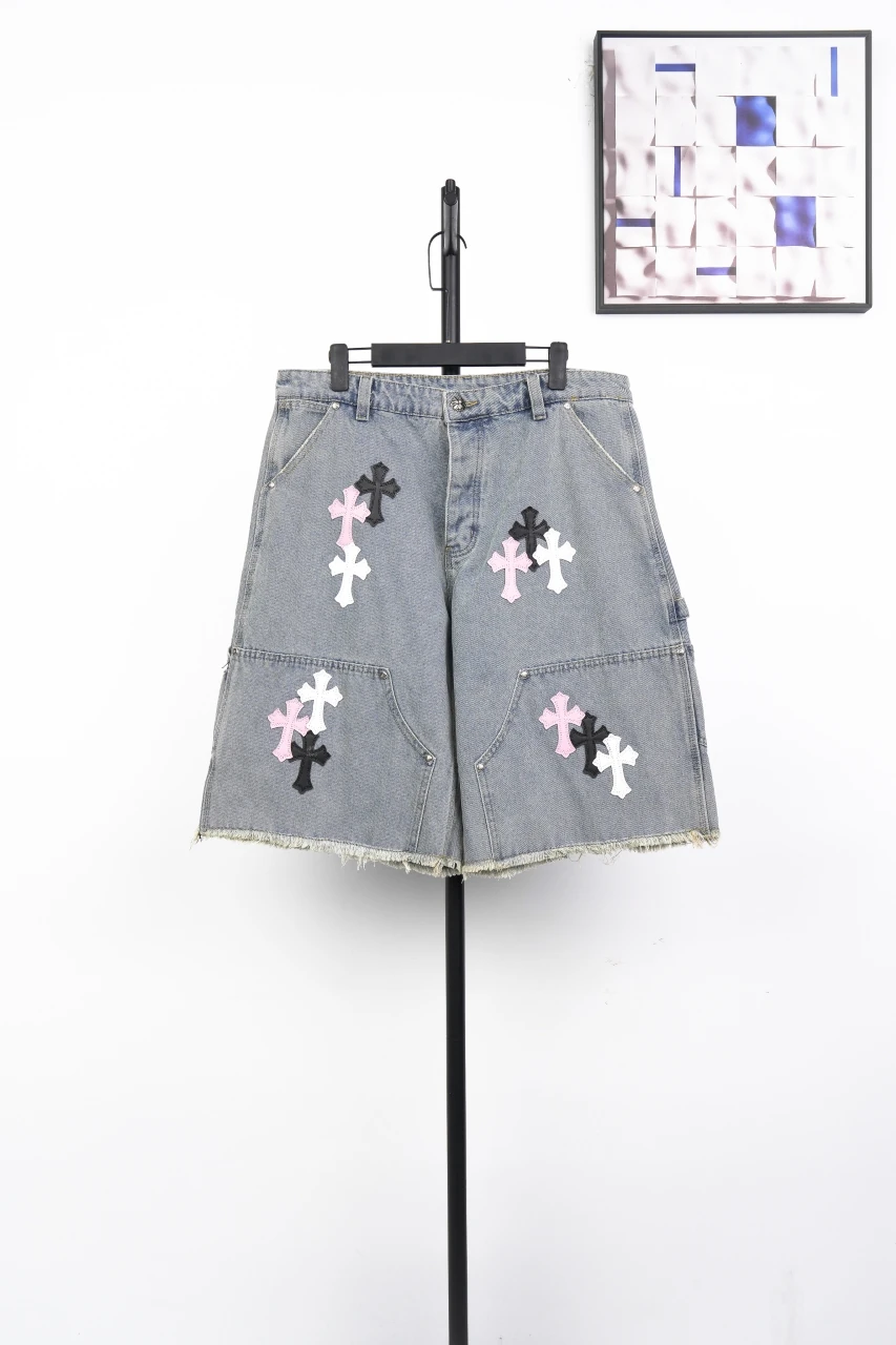 Chrome Hearts Light Blue Multicolor Cross Patch Denim Shorts product photo from LabelPicks
