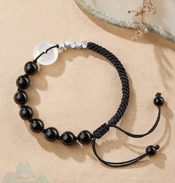 Natural Hetian Jade Ping An Buckle Bracelet Transfer Beads Bracelet for Couples