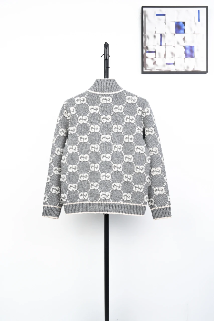 GUCCI Grey White GG Jacquard Zip Cardigan product photo from LabelPicks