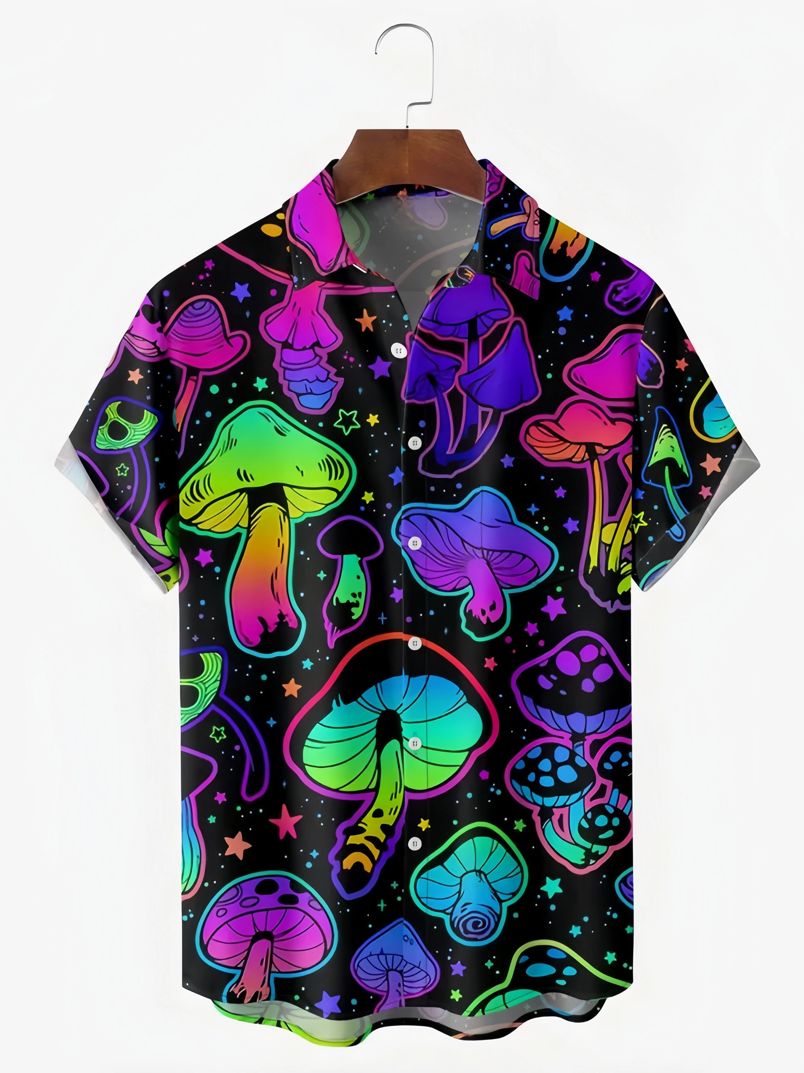 Hippie Mushroom Chest Pocket Short Sleeve Casual Shirt