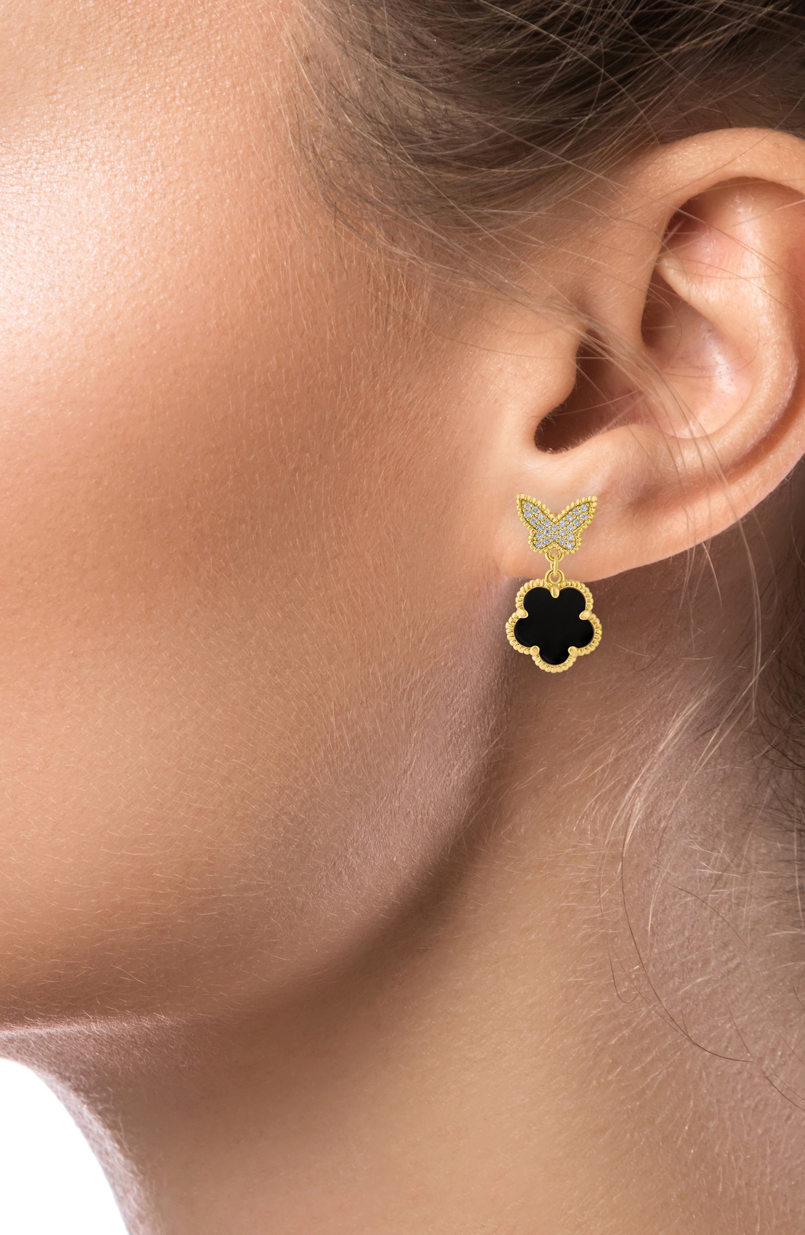 CZ by Kenneth Jay Lane Cubic Zirconia Pavé Butterfly Clover Drop Earrings