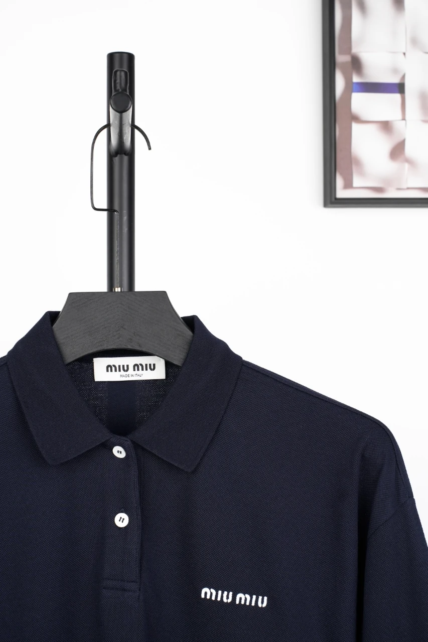 Miu Miu Navy Logo Long Sleeve Polo Shirt product photo from LabelPicks