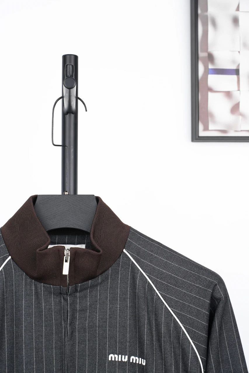 Miu Miu Dark Grey Striped Wool Jacket product photo from LabelPicks