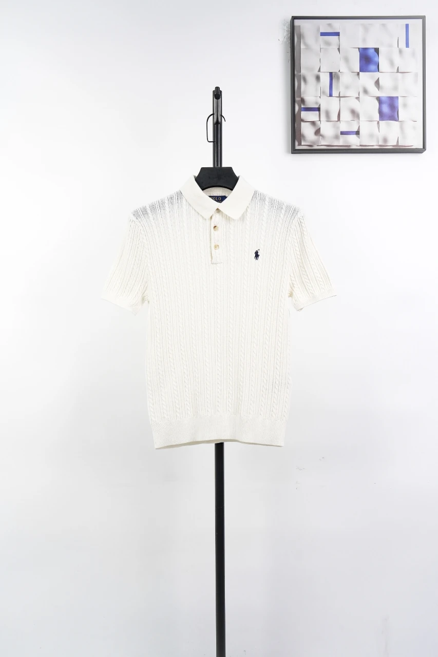 Ralph Lauren Off White Pony Embroidered Cable Knit Short Sleeve Polo Shirt product photo from LabelPicks