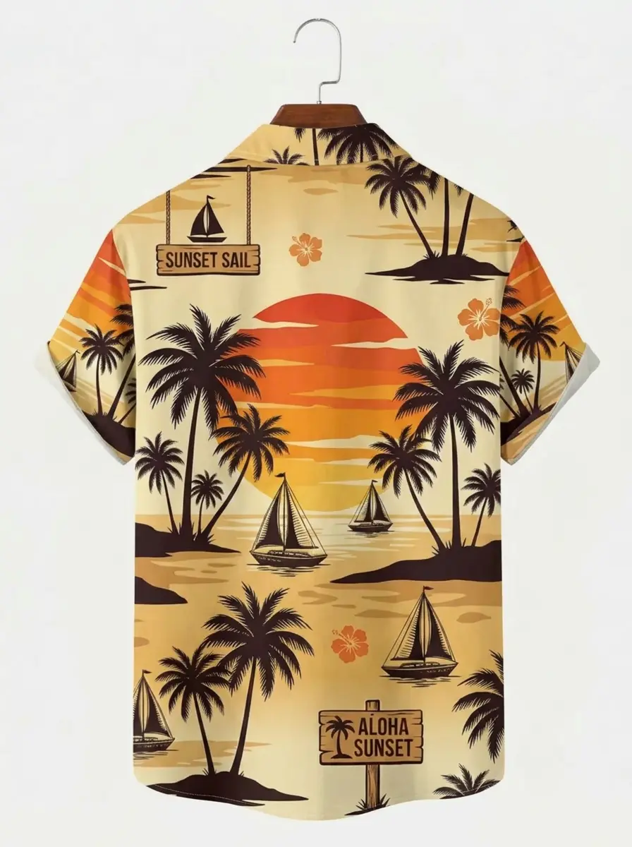 Men's printed shirts Aloha Sunset Sail Palm Hawaiian Shirt