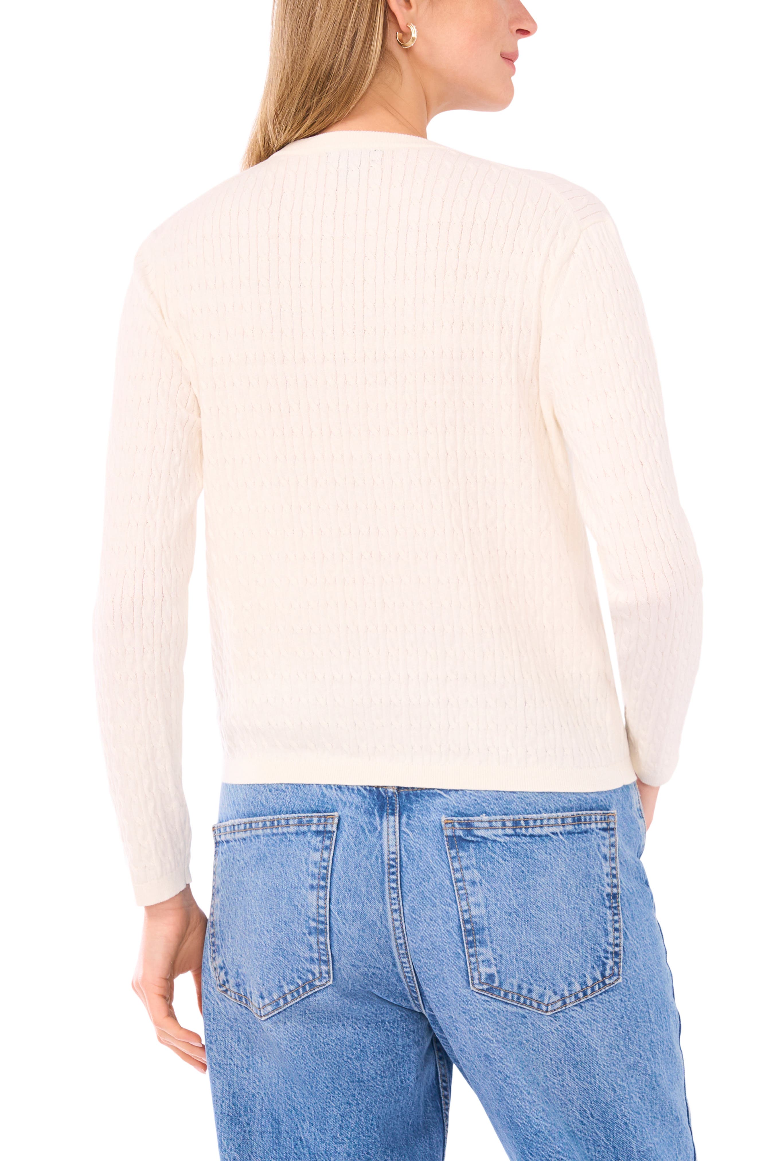 Halogen® Cotton Cable Knit Crop Cardigan