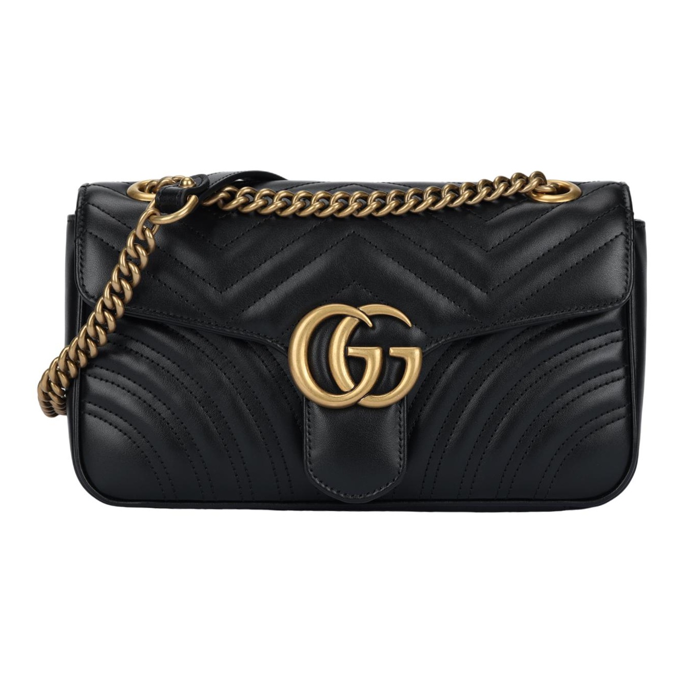 GUCCI GG Marmont Small Women's Quilted Chain Bag with Vintage Gold Logo (Crossbody & Shoulder Bag), Black