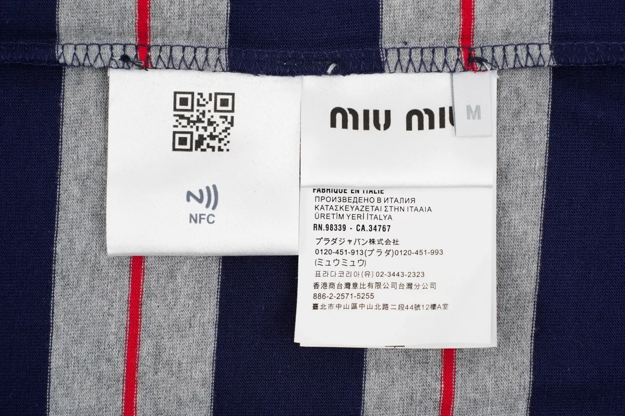 Miu Miu Navy Pink Stripe Crewneck Long Sleeve T-Shirt product photo from LabelPicks