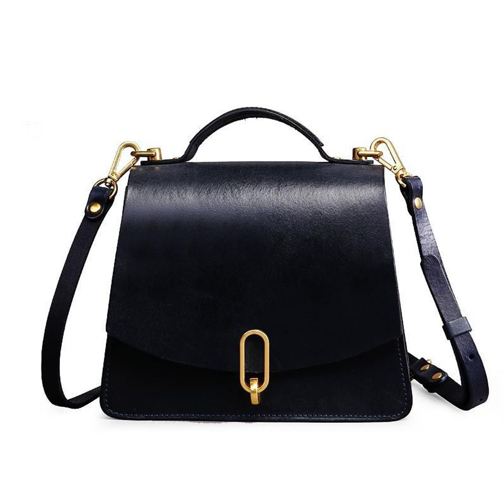 Black Leather Mini Flap Bag Women