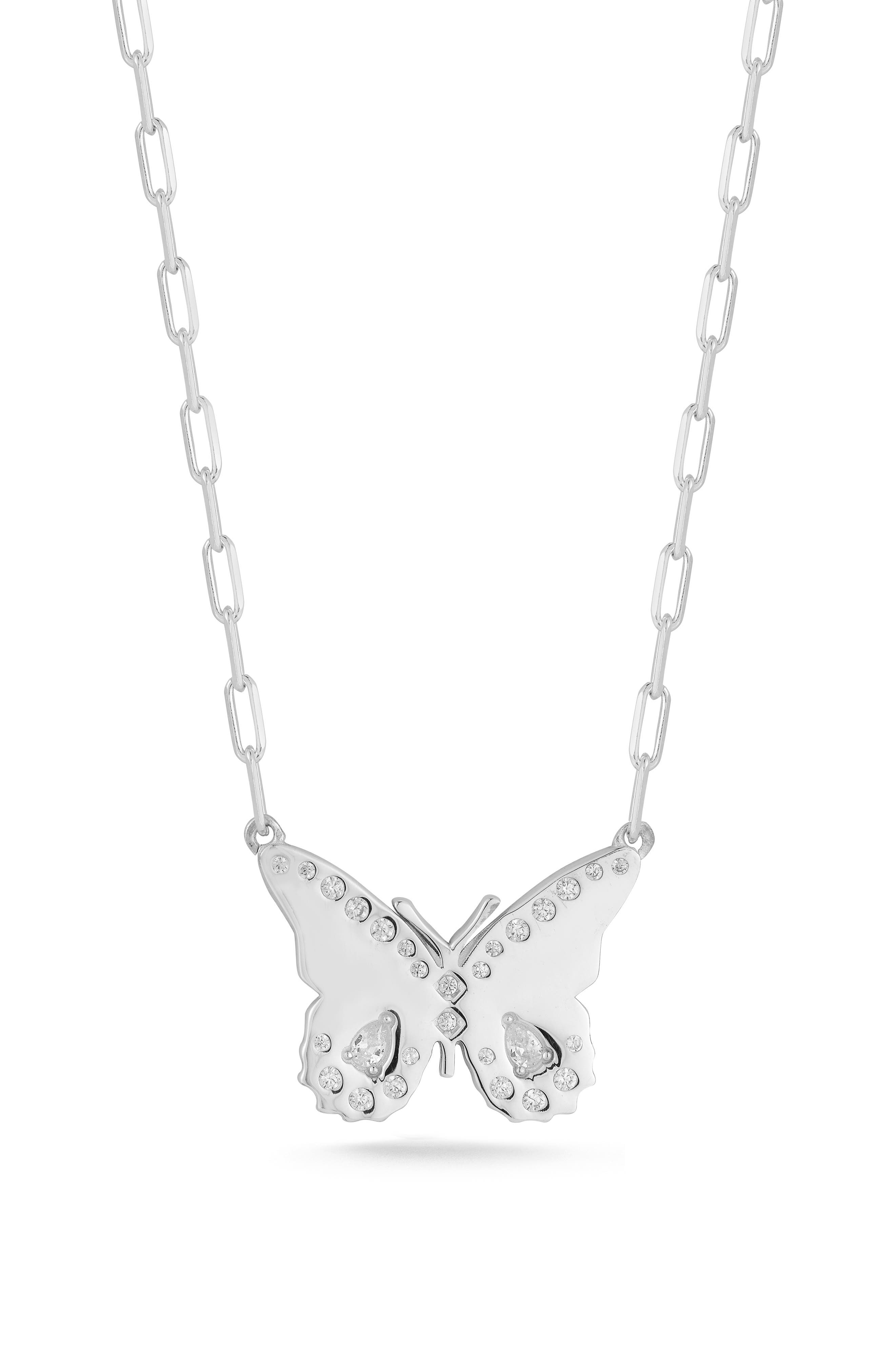 SPHERA MILANO Sterling Silver & CZ Butterfly Pendant Necklace