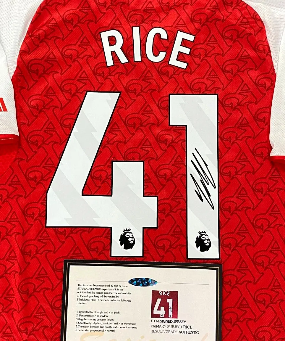 Declan Rice SIGNED Arsenal 25/26 Home Jersey/Shirt - COA - 2025