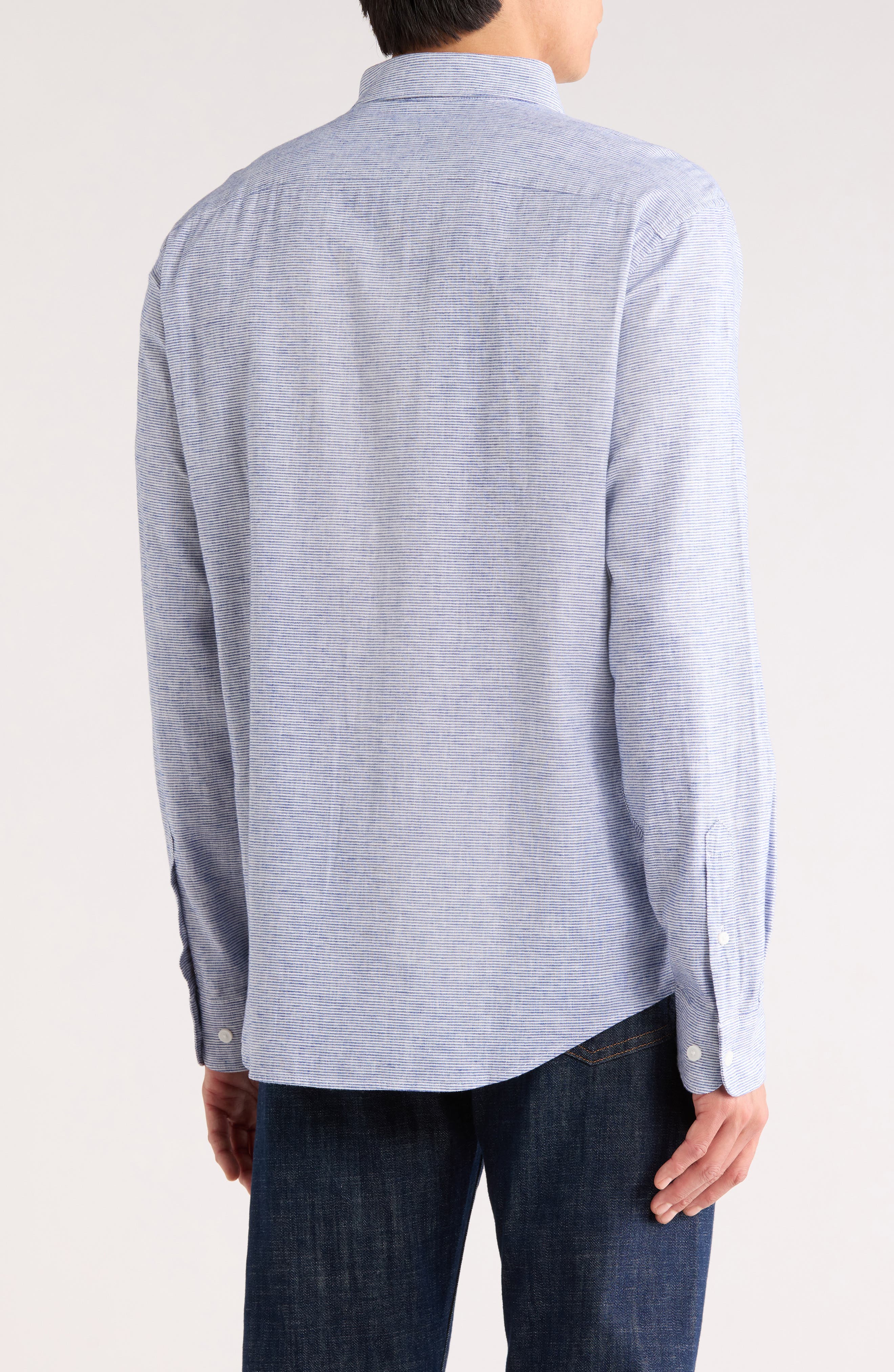 Original Penguin Stripe Stretch Linen & Cotton Button-Down Shirt