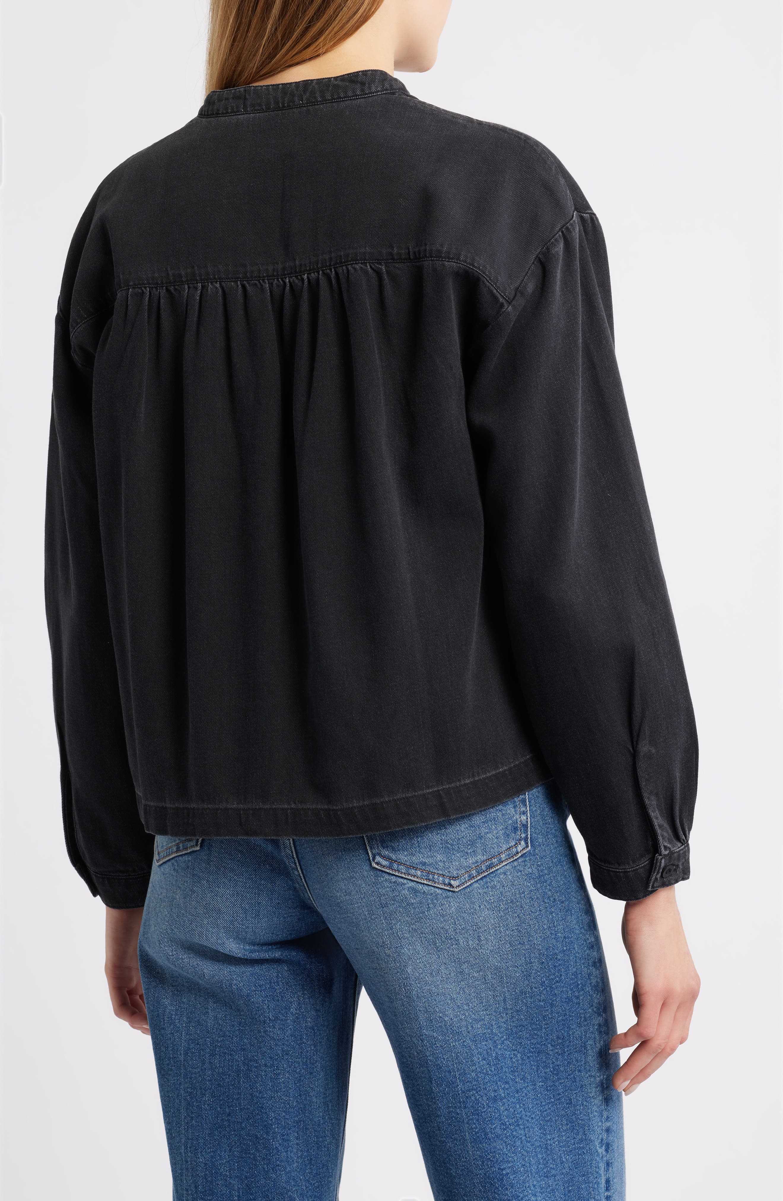 Cloth & Stone Shirred Cotton-Blend Denim Top