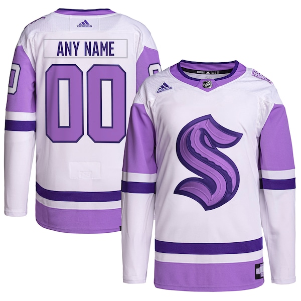 Seattle Kraken adidas Hockey Fights Cancer Primegreen Authentic Custom Jersey - White/Purple