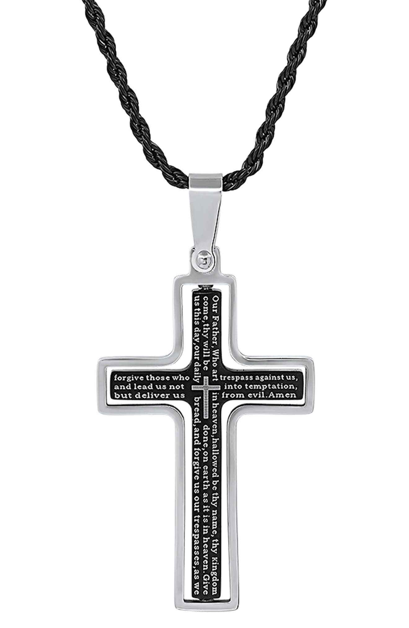 HMY JEWELRY Stainless Steel Lord's Prayer Cross Pendant Necklace