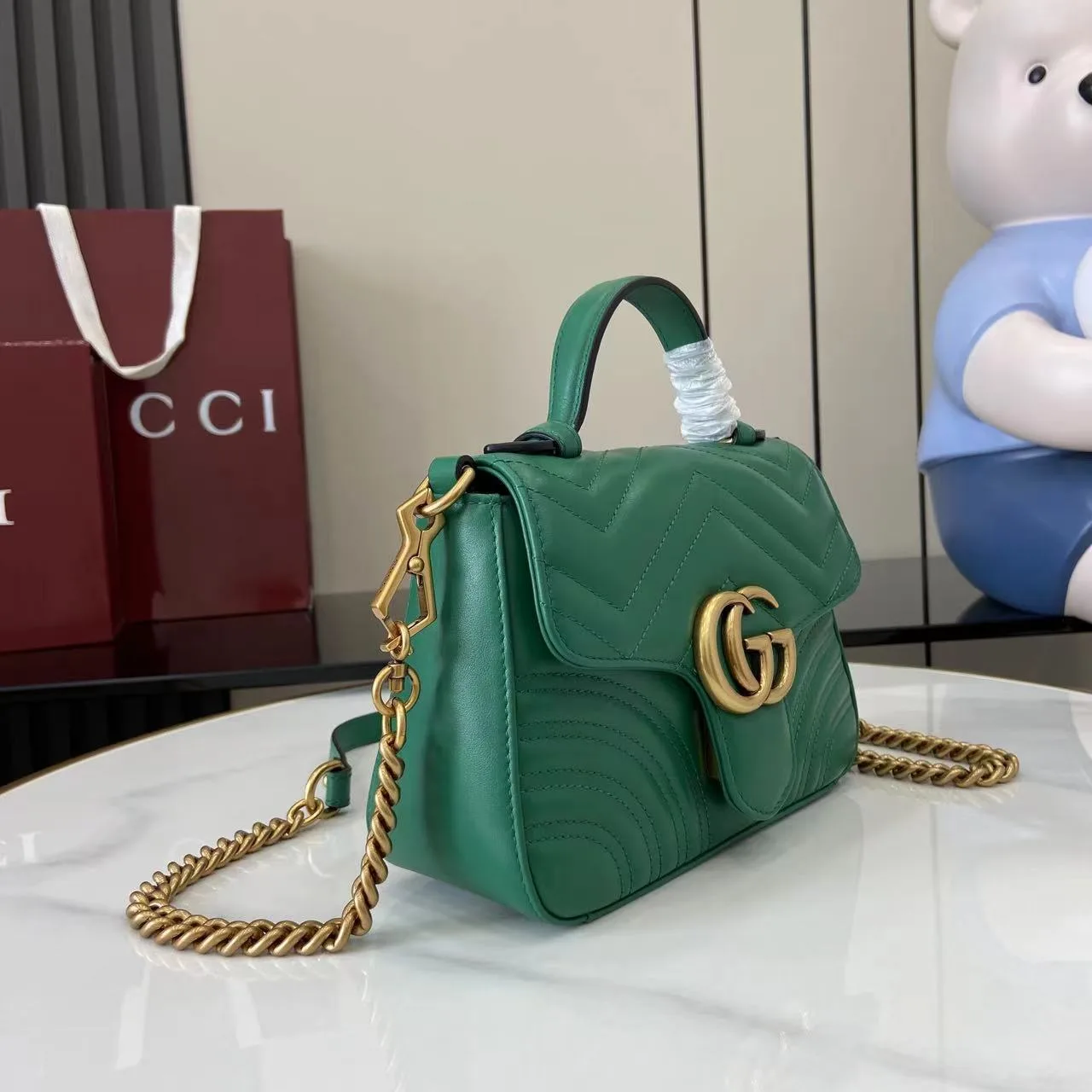 Gucci Marmont Green GG Supreme Canvas Top Handle Bag product photo from LabelPicks