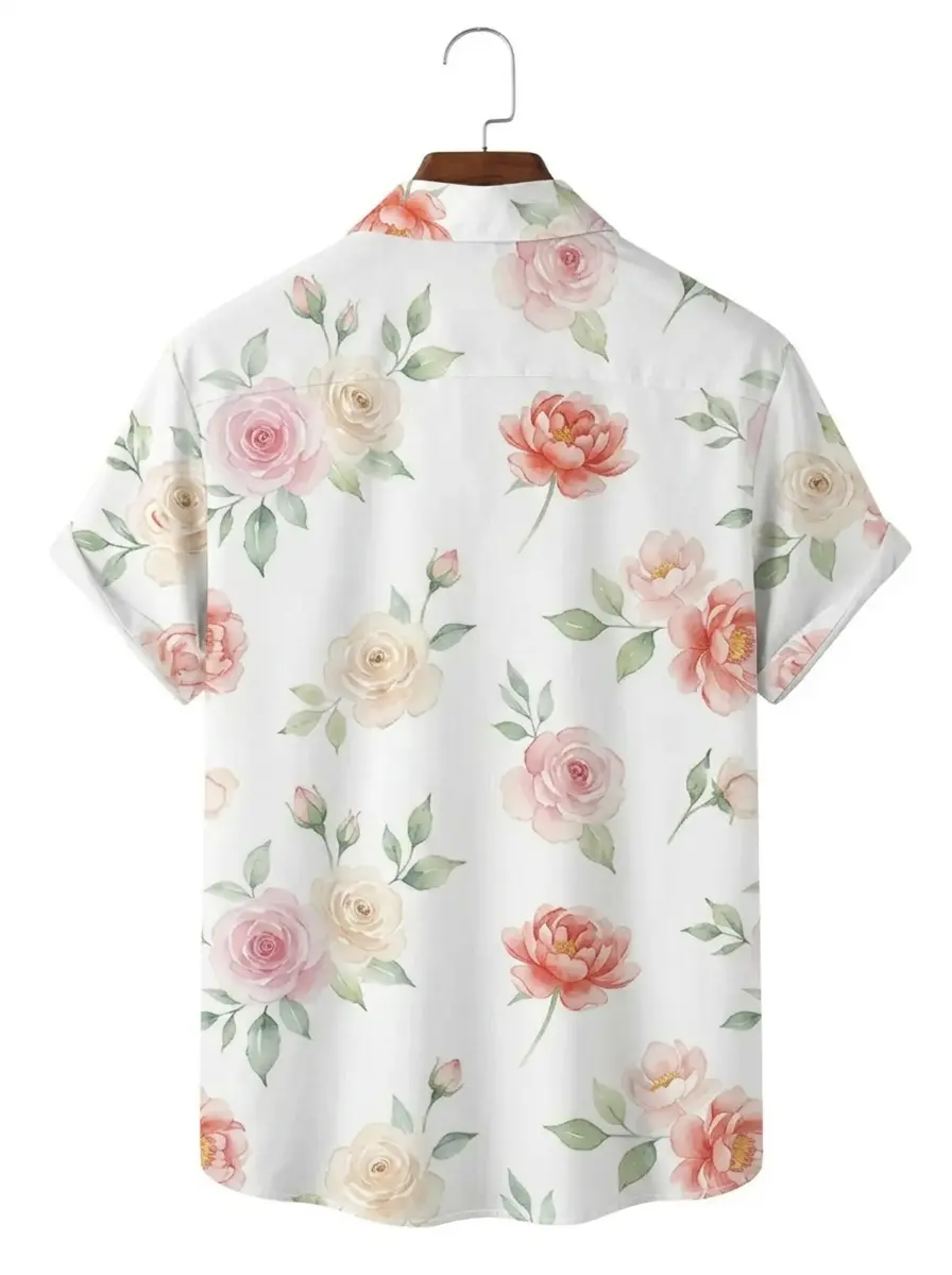 Men's printed shirts Watercolor Rose Floral Hawaiian Shirt